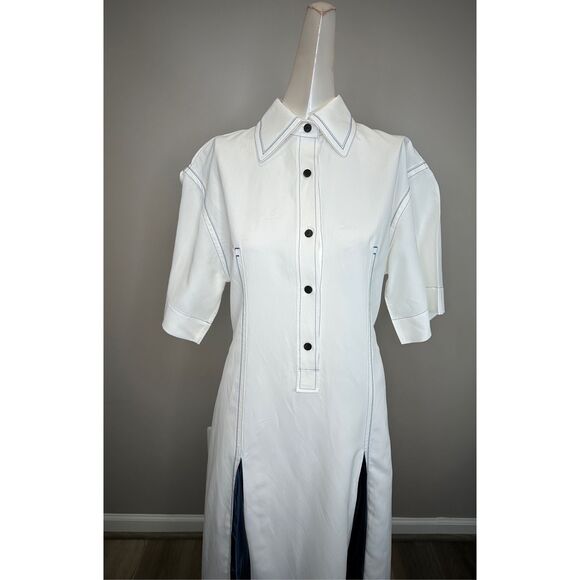 FERRAGAMO Topstitched satin-trimmed poplin midi dress Size IT38/US2 $2600 - Picture 4 of 12